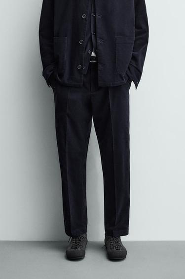 REGULAR FIT BUKSER I LET FLØJL - blå fra Zara