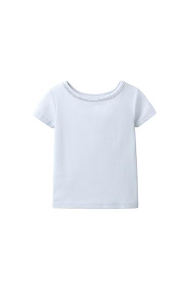 RIBBED T-SHIRT WITH JEWELS - Blue / Grey by Zara - Image 0