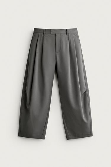 RELAXED FIT PLEATED TROUSERS - Grey by Zara