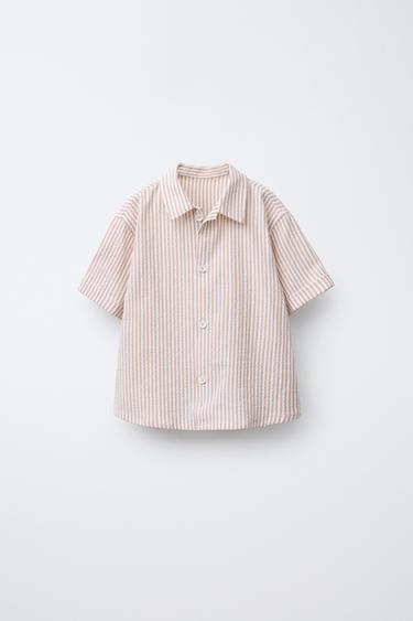 CAMISA ÀS RISCAS SEERSUCKER - Castanho da Zara
