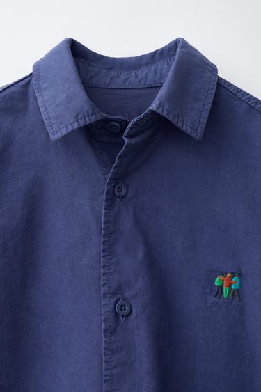 Zara EMBROIDERED DETAIL SHIRT - Bluish
