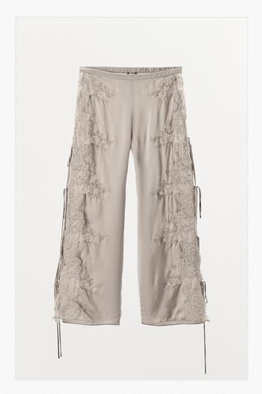 SATIN TROUSERS WITH LACE TRIM AND VENTS - Grey by Zara