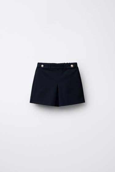 TEXTURED BERMUDA SHORTS WITH FAUX PEARL BUTTONS - Navy blue by Zara