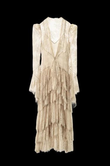 VESTIDO ENCAJE VOLANTES ZW COLLECTION LIMITED EDITION - Blanco de Zara