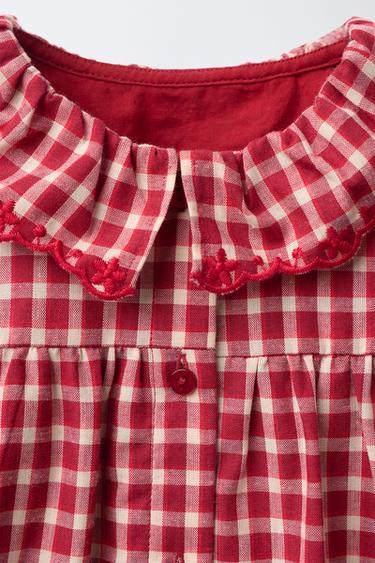 ROBE ET CULOTTE À CARREAUX AVEC DÉTAIL BRODÉ - Rouge de Zara - Image 2