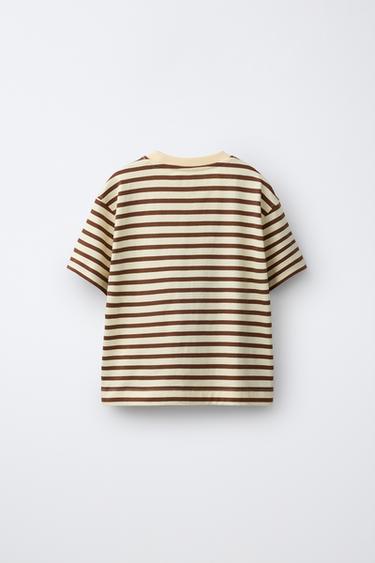 STRIPED T-SHIRT - Brown by Zara - Image 1