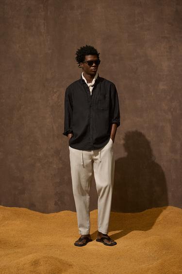 Zara COTTON LINEN PANTS - Light beige - Image 0