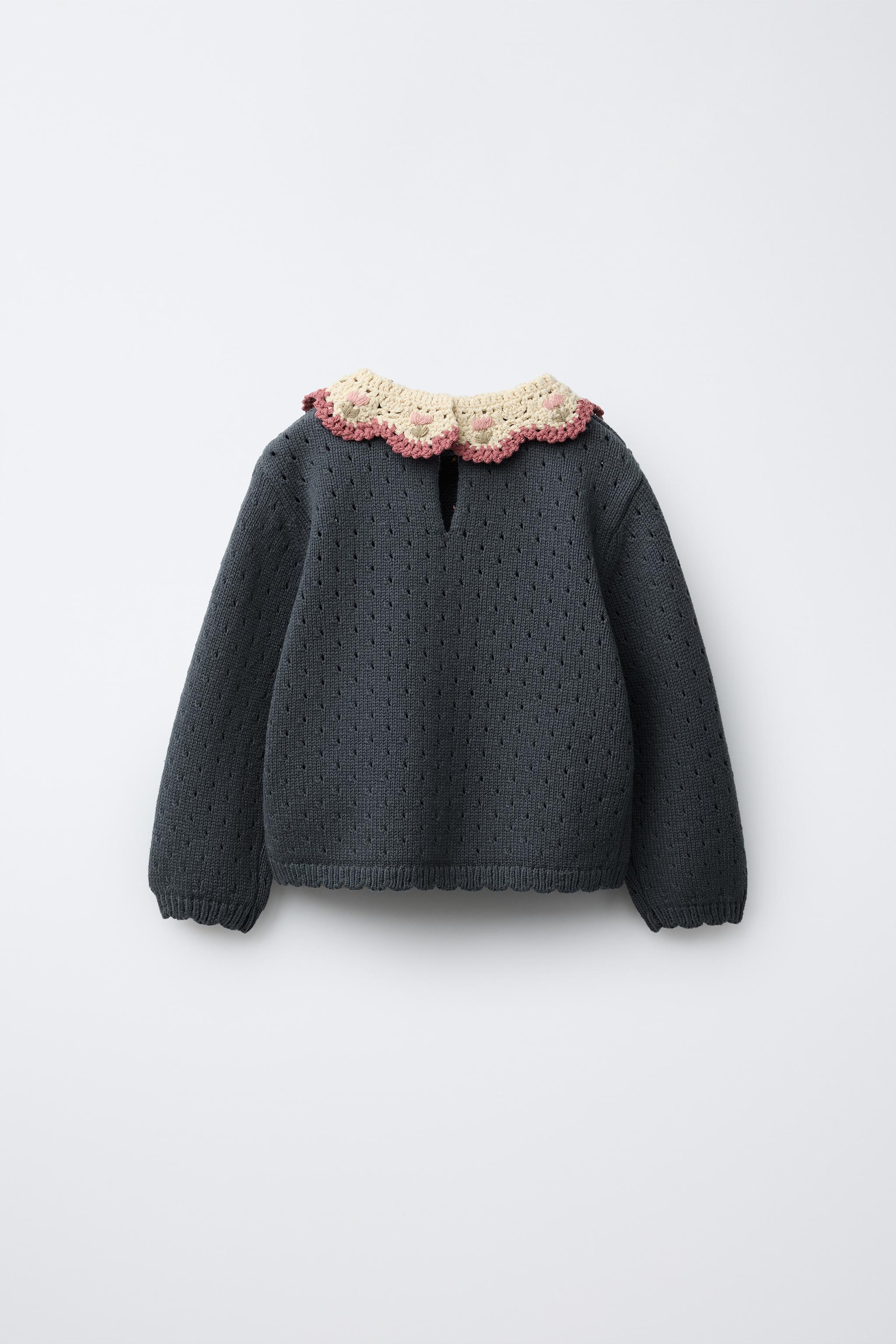 CROCHET COLLAR KNIT SWEATER - Mid-blue | ZARA United States