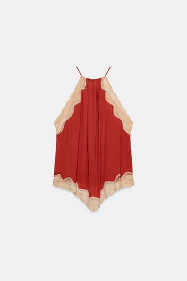 ZW COLLECTION LACE HALTER TOP - dark russet by Zara - Image 4