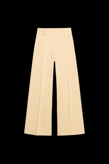 Zara ZW COLLECTION HIGH WAIST WIDE LEG JEANS - Light yellow - Image 0