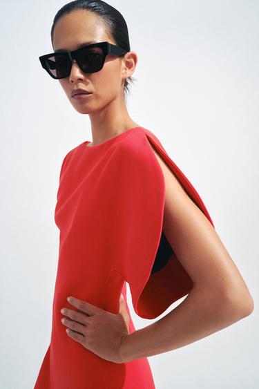 ZW COLLECTION ASYMMETRIC MIDI DRESS - Bright red by Zara