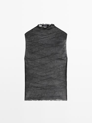 Zara Sheer high neck top - Black