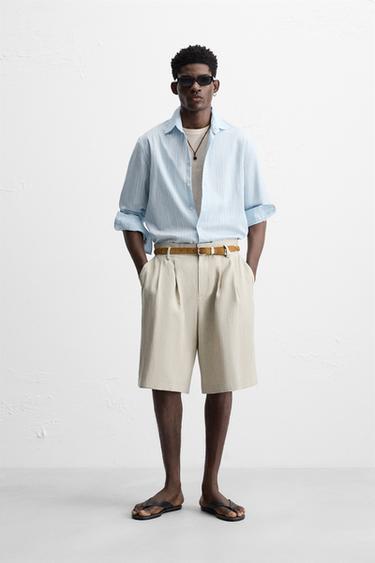 Zara STRIPED FLOWY SHIRT - Sky blue