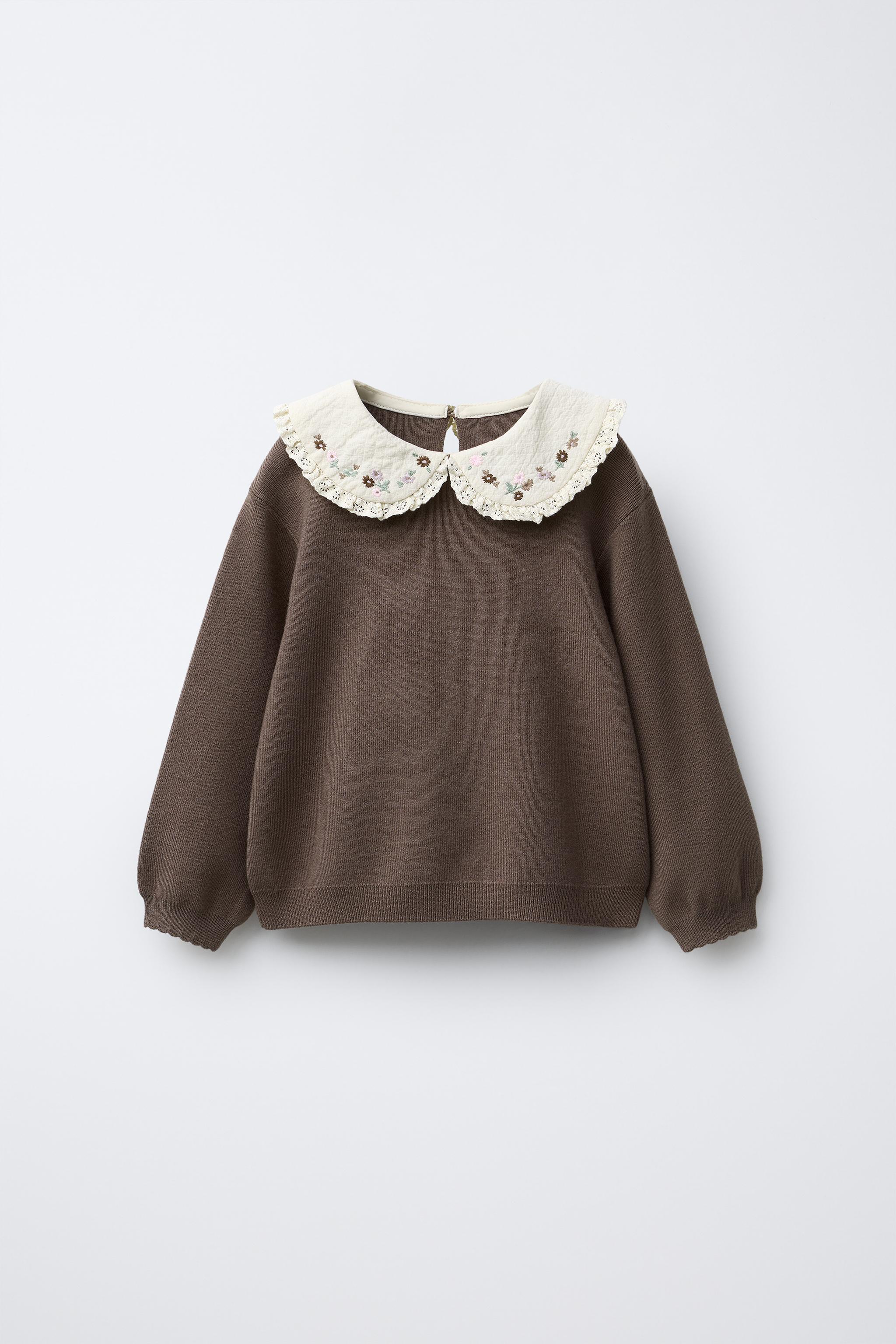 FLORAL PETER PAN COLLAR KNIT SWEATER