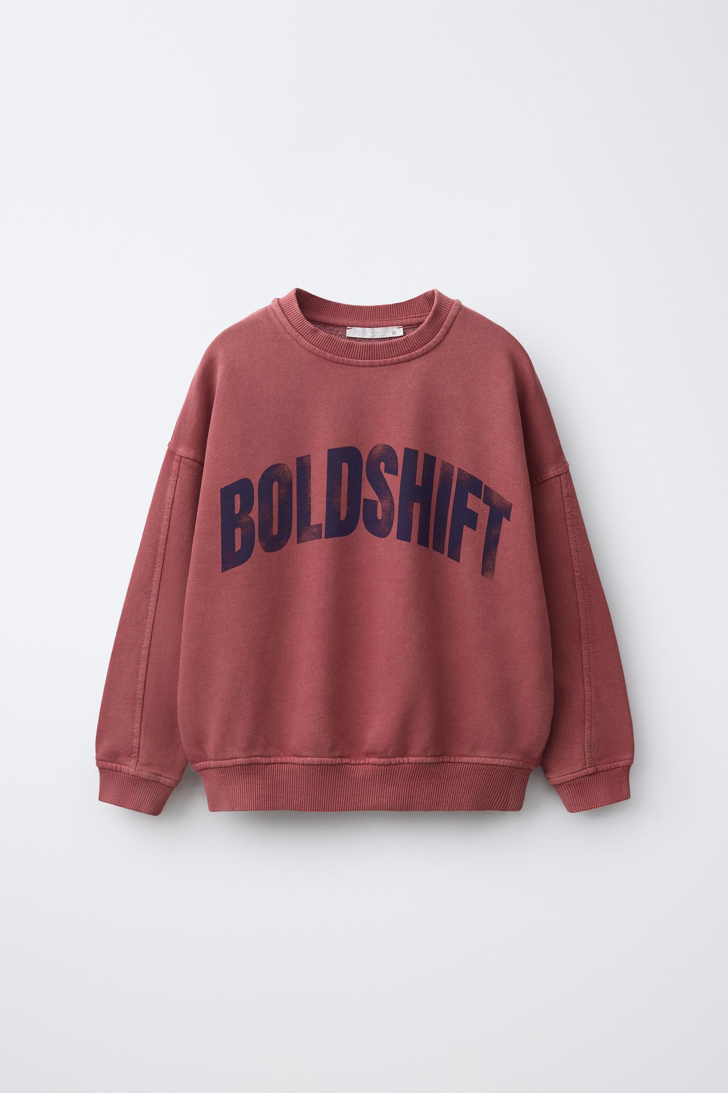 Детские толстовки Zara Washed-Effect Text Graphic, цвет: Красный — фото 1