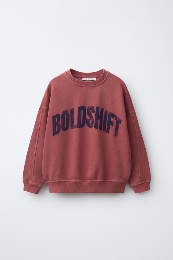 SUDADERA EFECTO LAVADO ESTAMPADO TEXTO - Rojo de Zara - Imagen 0