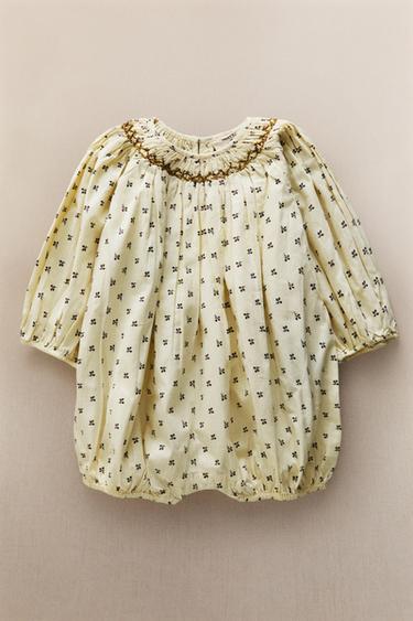Zara GATHERED FLORAL BABY ROMPER - Cream