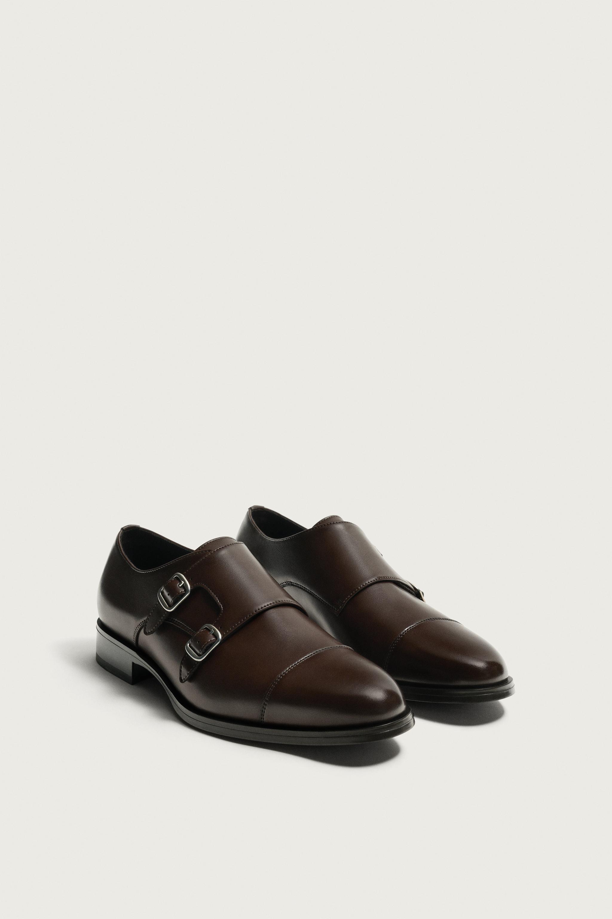 DOUBLE BUCKLE DRESS SHOES — Brown
