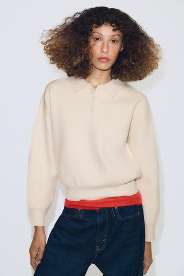 KNIT JUMPER WITH POCKET - Ecru by Zara