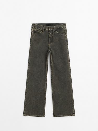 Pantalon wide coated denim look en coton - Chasse de Zara