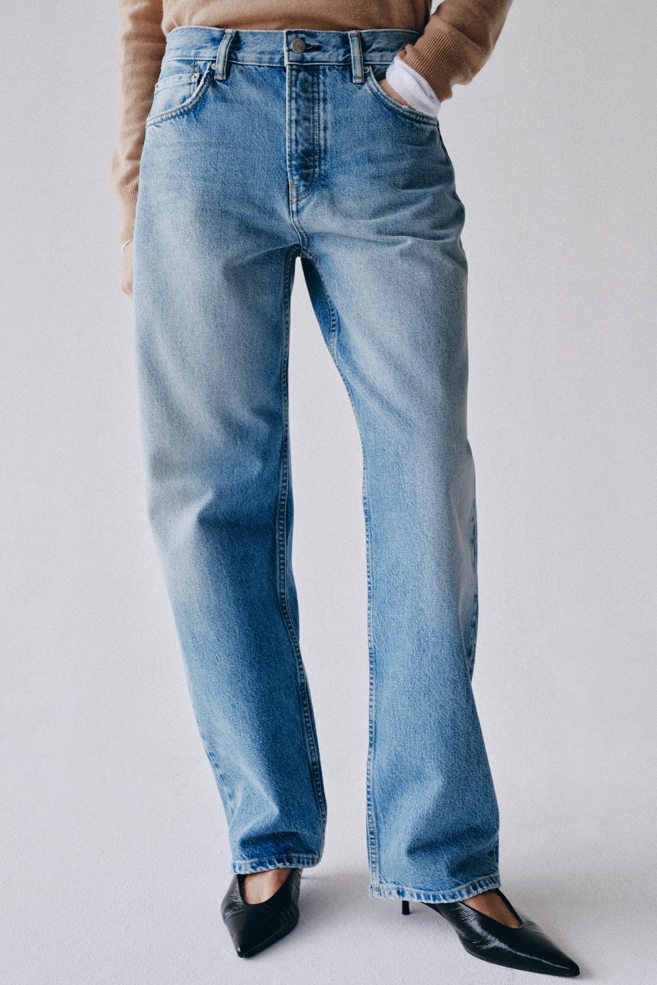 ZW COLLECTION STRAIGHT MID-RISE JEANS — Mid-blue