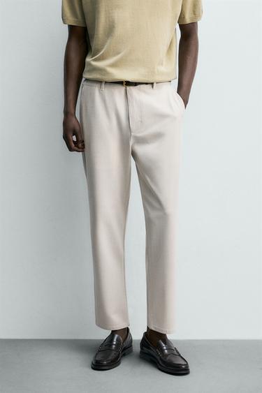 Zara TEXTURED STRETCH CHINO PANTS - Light beige