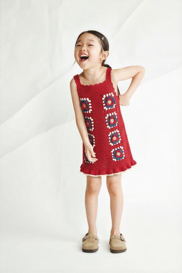 KNIT DRESS WITH CROCHET FLOWERS - Red by Zara