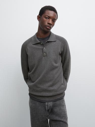 Zara Cotton blend knit polo sweater - Mid-gray