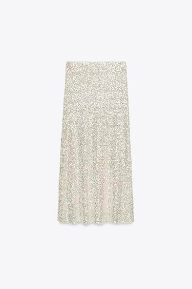 SEQUIN MIDI SKIRT - Silver by Zara - Image 4