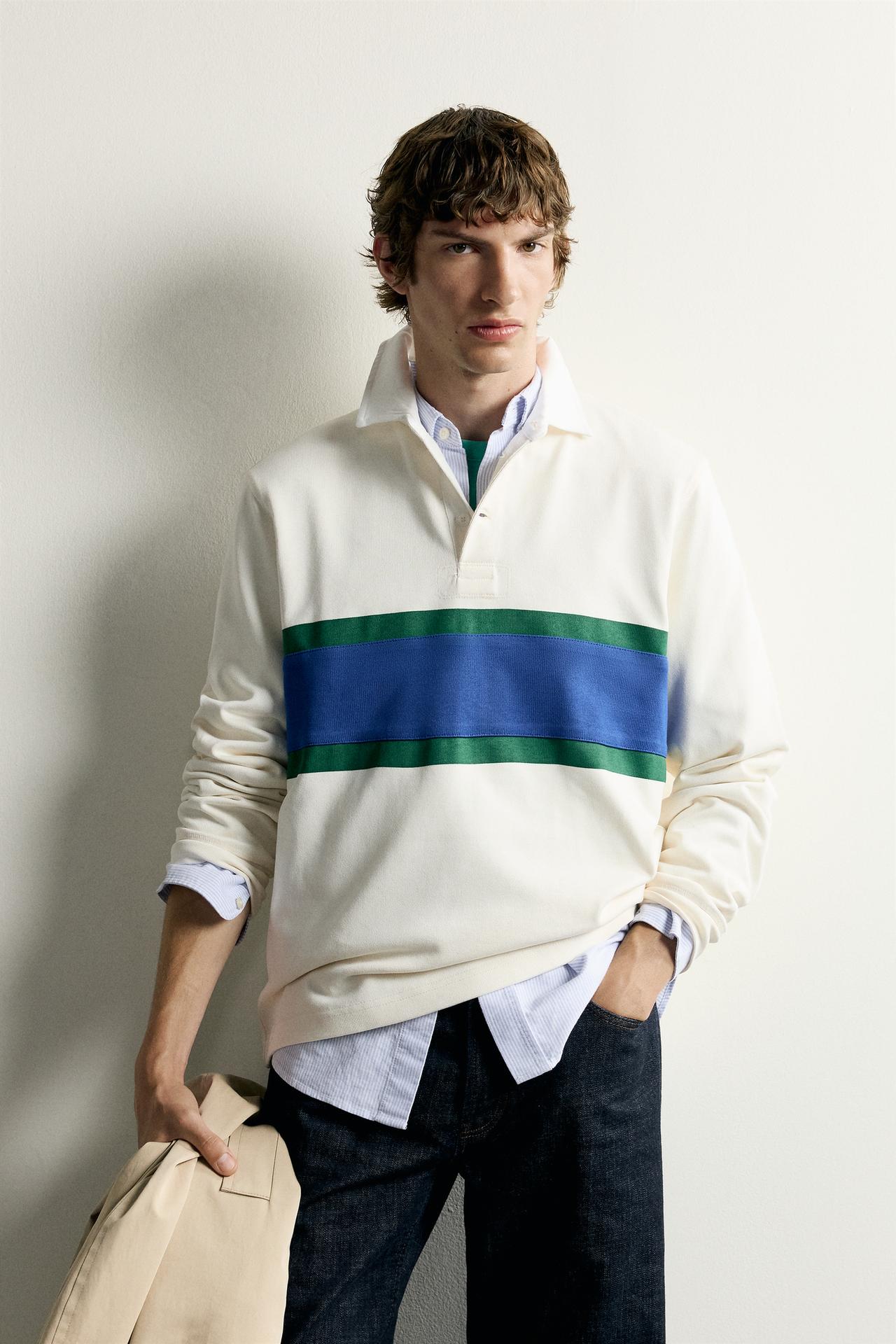 0FR. PARIS X ZARA CONTRASTE POLO SHIRT — Light beige