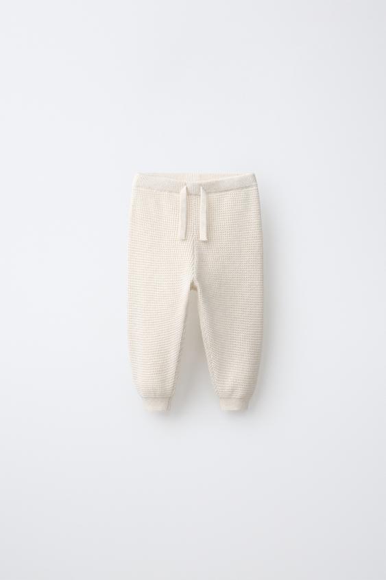 WAFFLE-KNIT JOGGING TROUSERS - Light beige by Zara - Image 0