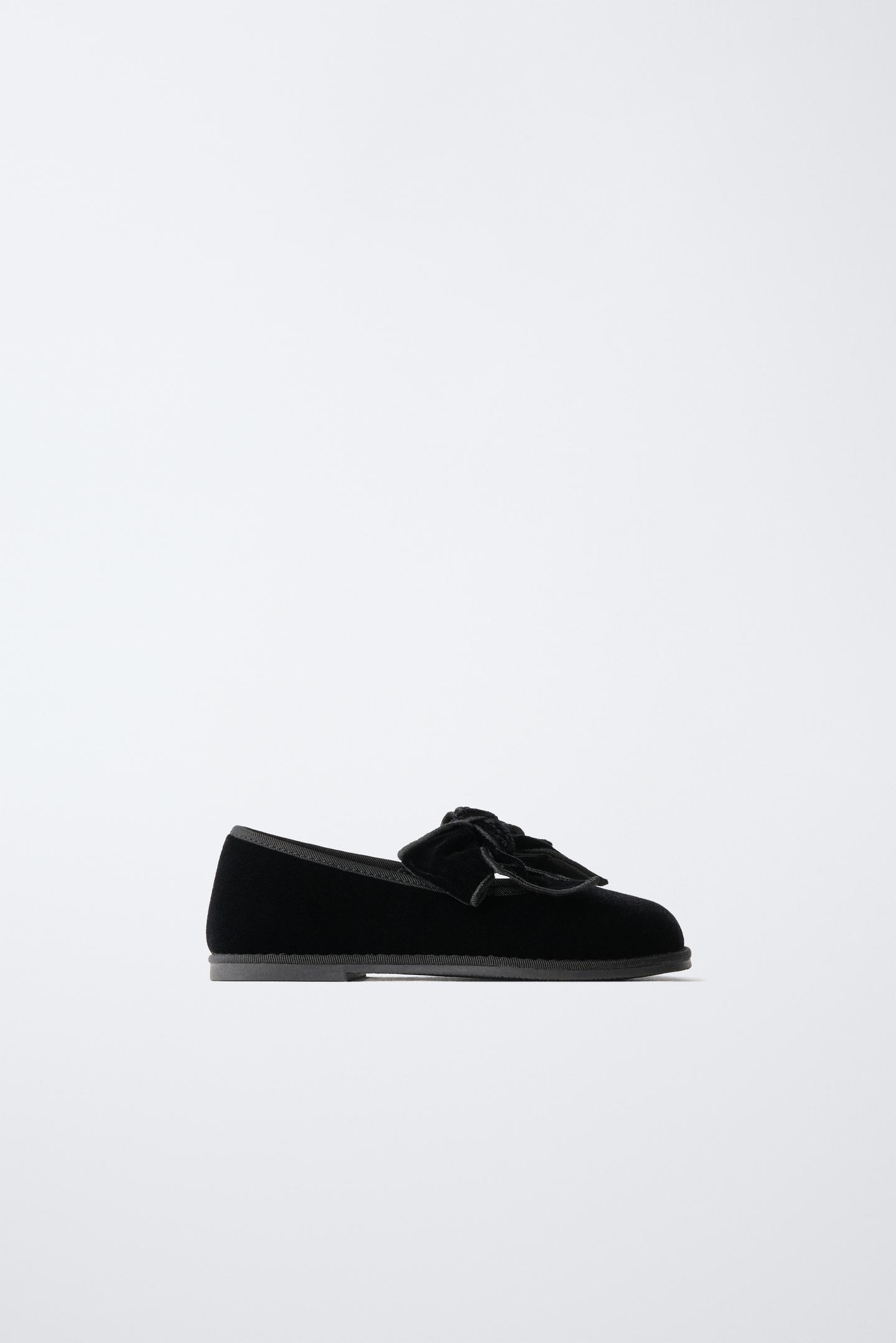 Детские балетки Zara Velvet Bow Ballet Flats, цвет: Чёрный — фото 1