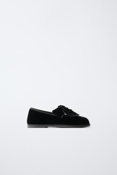 VELVET BOW BALLET FLATS — Black 1