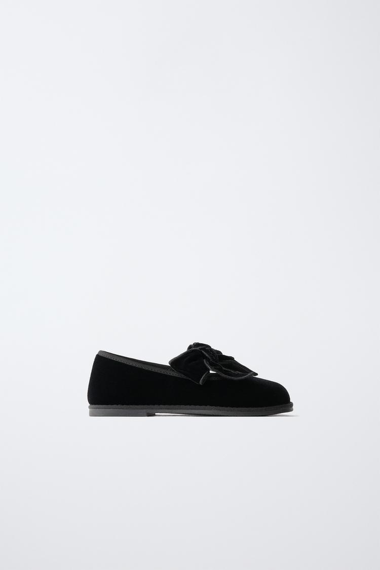 VELVET BOW BALLET FLATS — Black