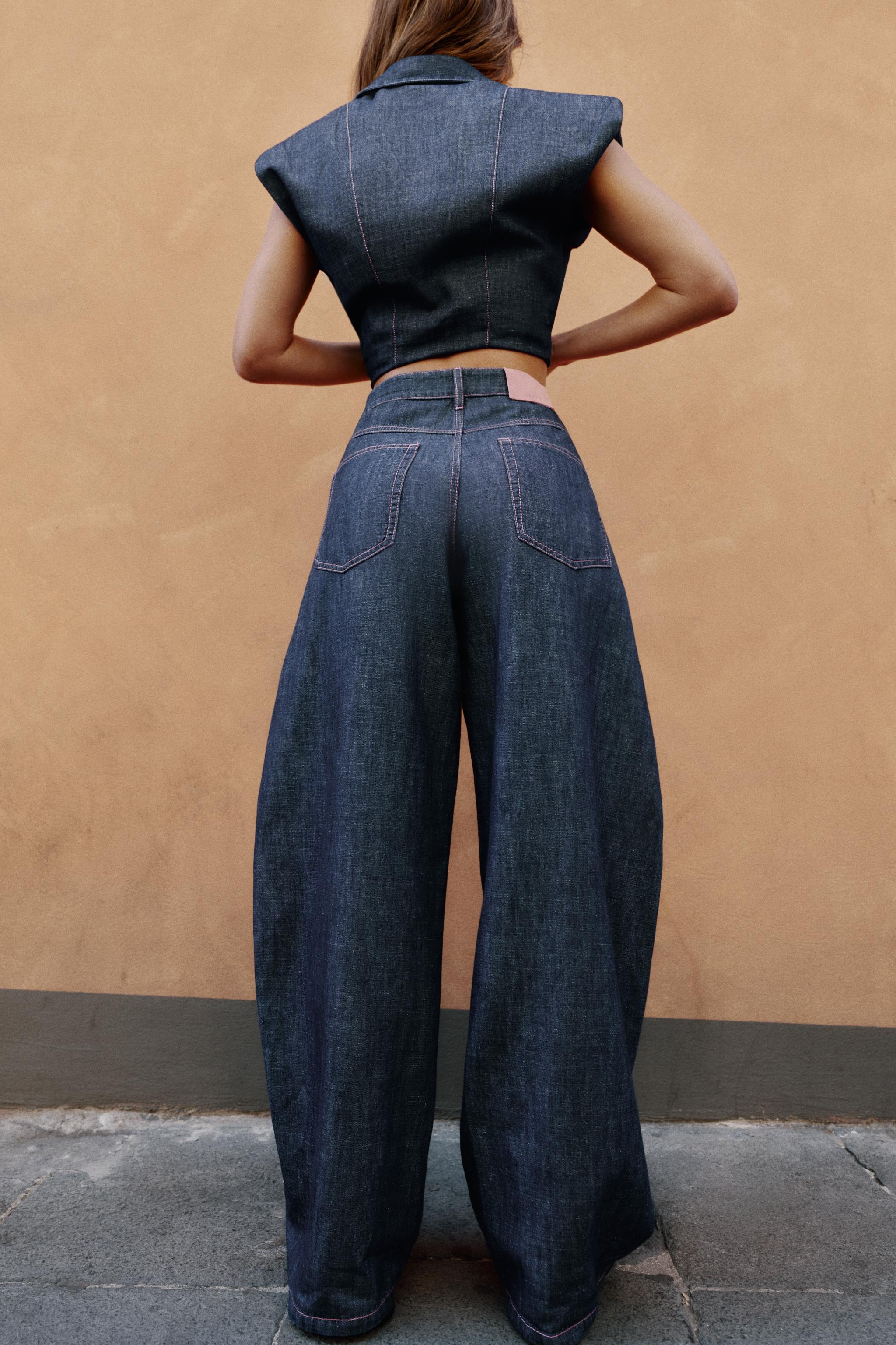 Женские брюки Zara LINEN BLEND SHIRT WITH SHOULDER PADS AND BARREL PANTS SET — фото 2