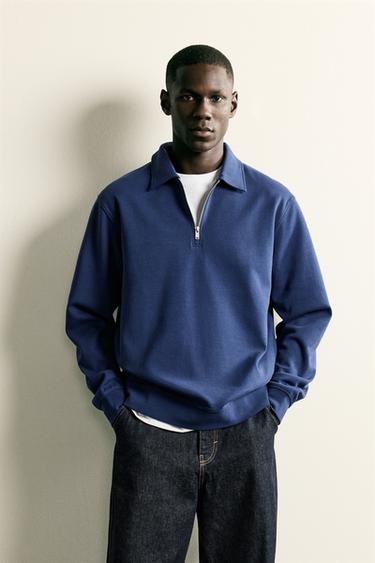 SUDADERA POLO INTERLOCK CREMALLERA - Azulón de Zara