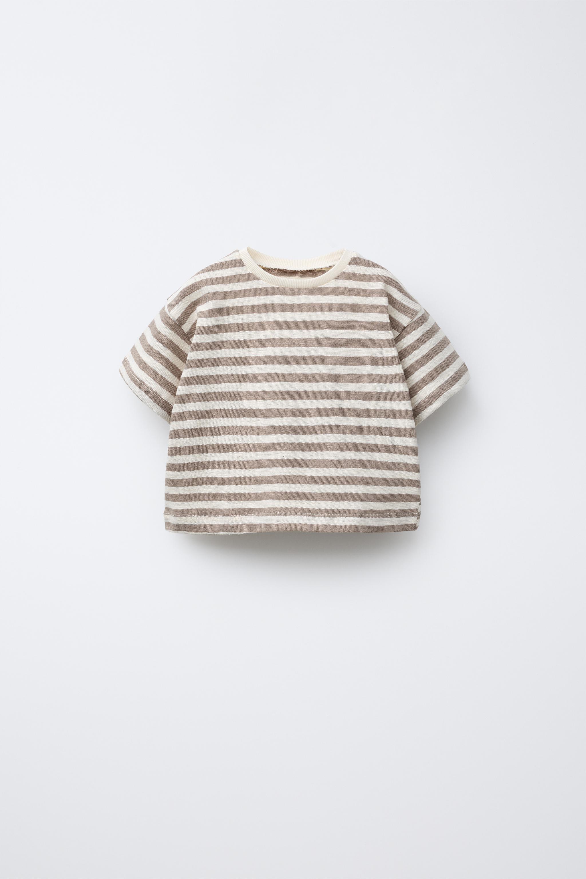 TEXTURED WOVEN STRIPE T-SHIRT - Light beige | ZARA United States