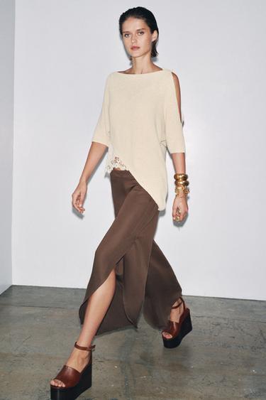 ASYMMETRIC COMBINED KNIT TOP - Ecru by Zara
