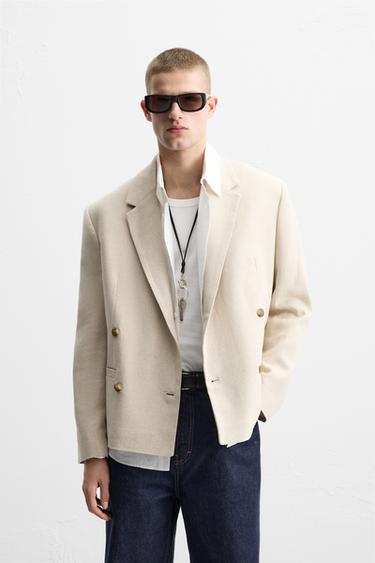 DOPPELREIHIGER LEINEN-ANZUG-BLAZER - Cremefarben / Beige von Zara
