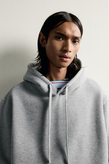 Zara 基本款寬鬆連帽運動衫 - 斑紋灰色
