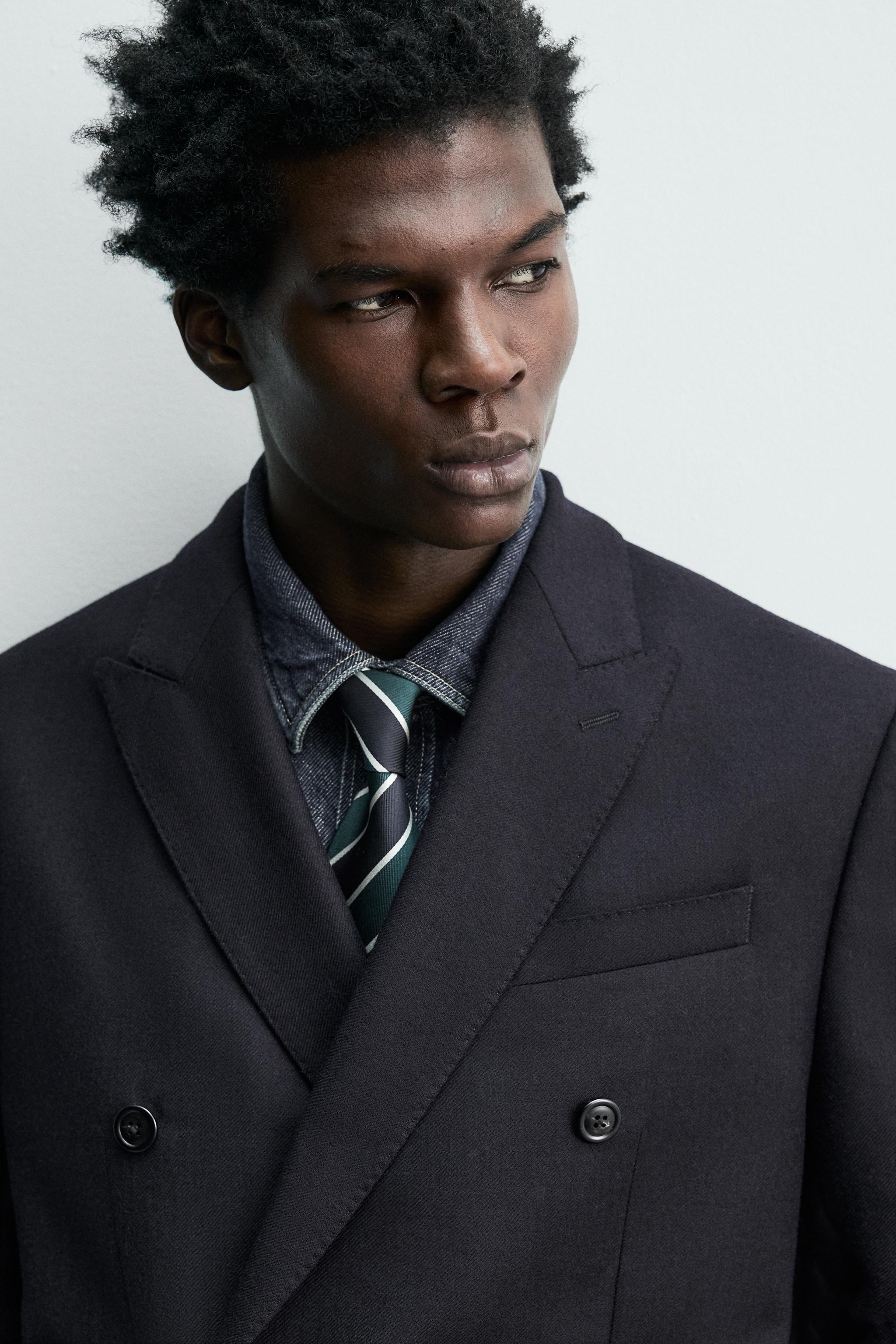 DOUBLE-BREASTED FLANNEL WOOL BLAZER - Dark navy | ZARA South Africa