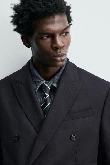 DOUBLE-BREASTED 100% WOOL FLANNEL BLAZER - Dark navy by Zara - Image 5