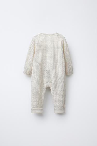 COMBINAISON EN MAILLE AVEC TEXTURE PIED CONVERTIBLE COTON, SOIE ET CACHEMIRE - Écru moyen de Zara - Image 3