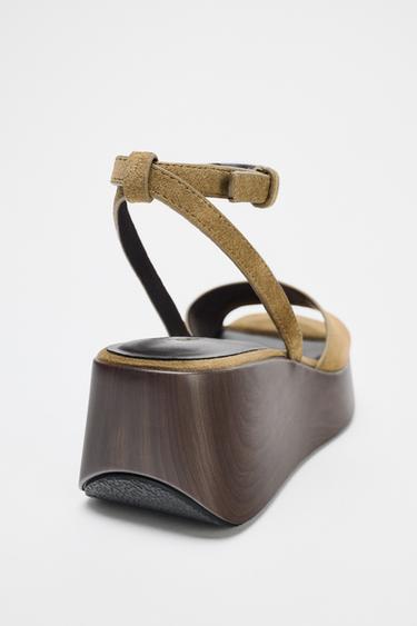 SPLIT SUEDE PLATFORM SANDALS - Dark tan by Zara - Image 5