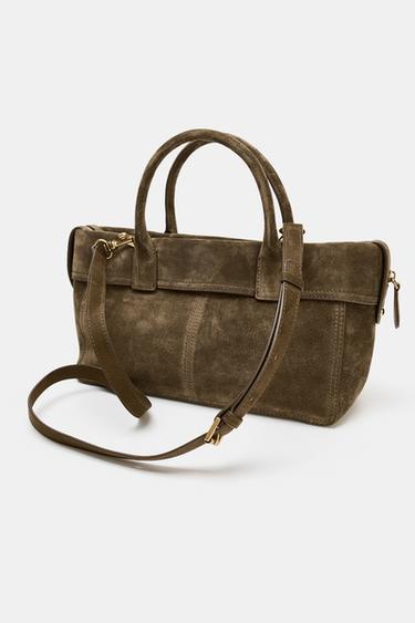 LEATHER HANDBAG WITH POCKETS - Green by Zara