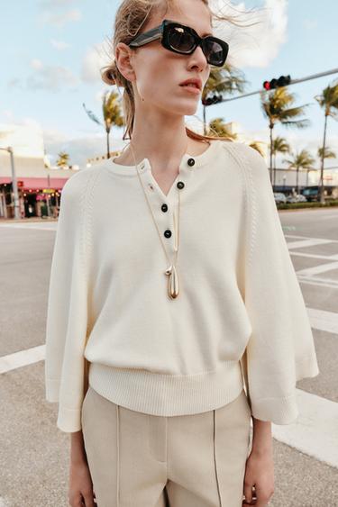 KNIT JUMPER WITH WIDE SLEEVES - Ecru by Zara