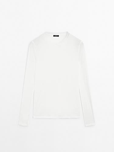Camiseta detalle cuello 100% algodón - Blanco roto de Zara - Imagen 0