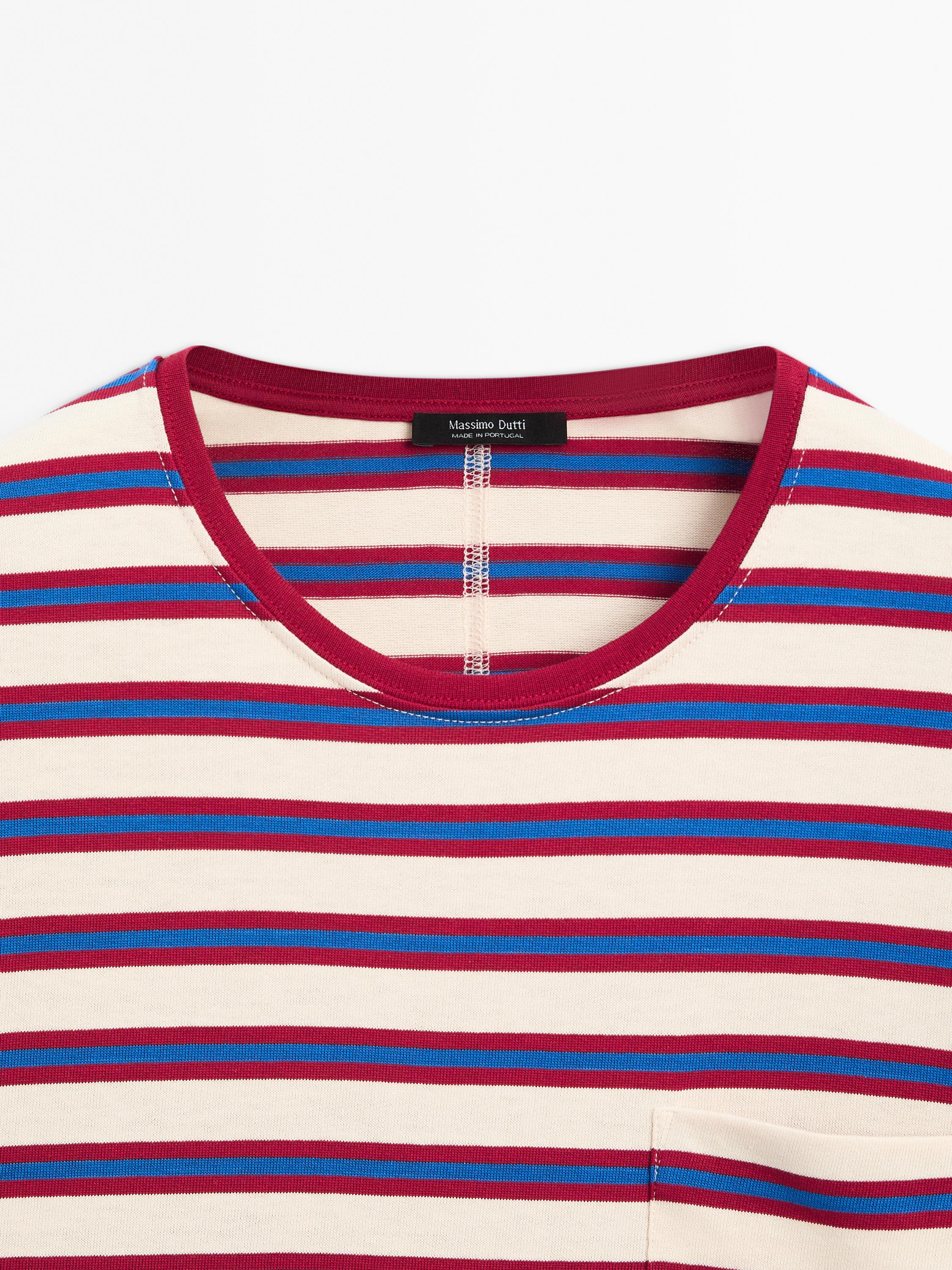Multi-striped cotton T-shirt with pocket | ZARA United States Multi-striped cotton T-shirt with pocket | ZARA United States