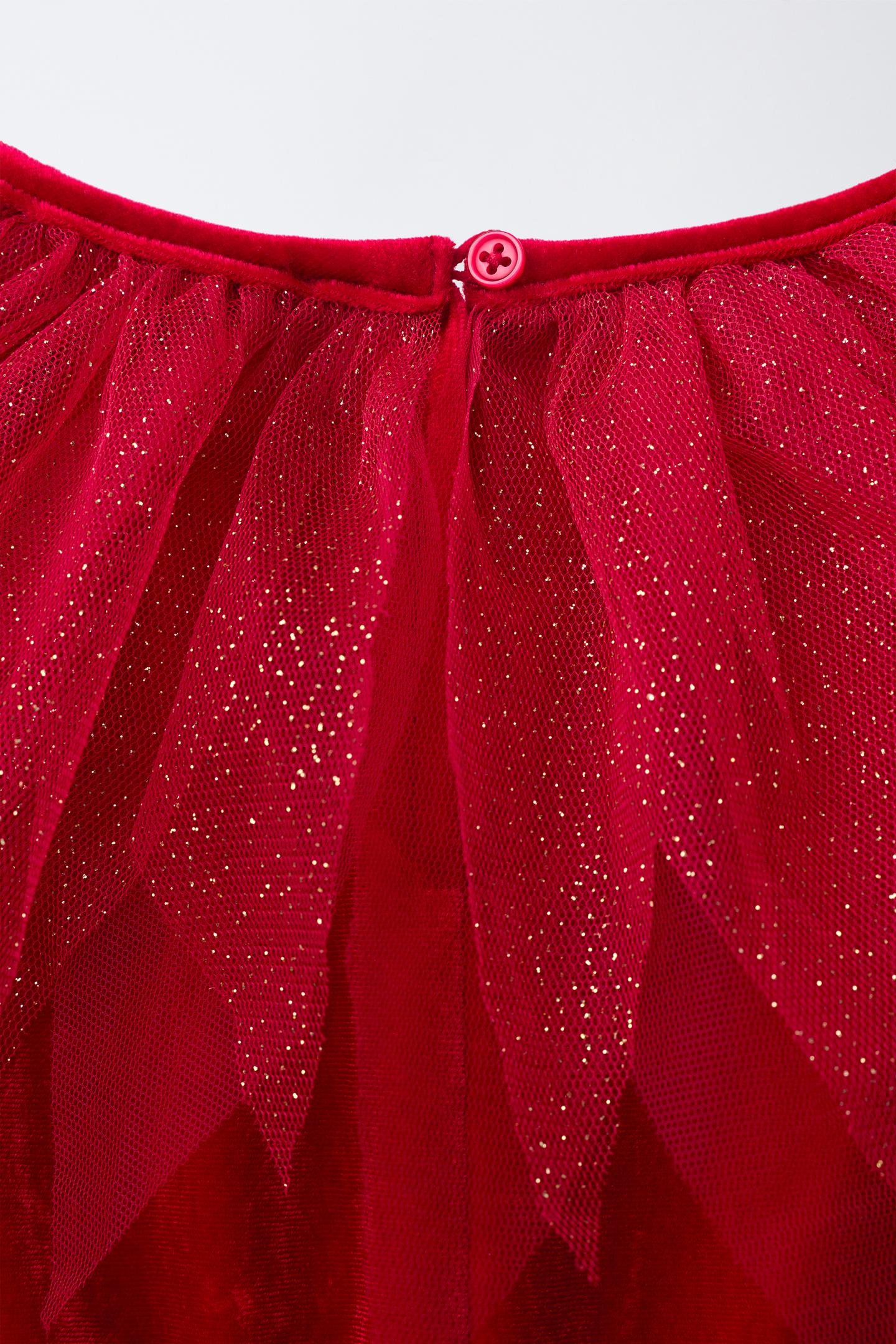 Детское платье Zara Glitter Tulle Devil Dress Costume, цвет: Красный — фото 4
