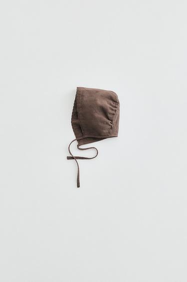 Zara EMBROIDERED LACE BONNET - Brown